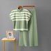 Women's Clothing Simple Fashion Suit Striped Zipper Knitted Top Fashion Slim Wide Leg Pants Two Piece Suit For Women_ecoleips.com