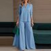 Elegant Women's Two-Piece Pant Set - V-Neck Long Sleeve Top & Wide-Leg Pants For Office & Casual Wear_ecoleips.com
