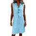 Women's Ruffled Sleeveless Cotton Linen Shirtdress – Slim Fit Casual Office Spring Dress_ecoleips.com