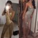 One Piece European And American V Neck Sexy Suspenders Backless Short Skirt Nightclub Glittery See Through Dress For Women_ecoleips.com