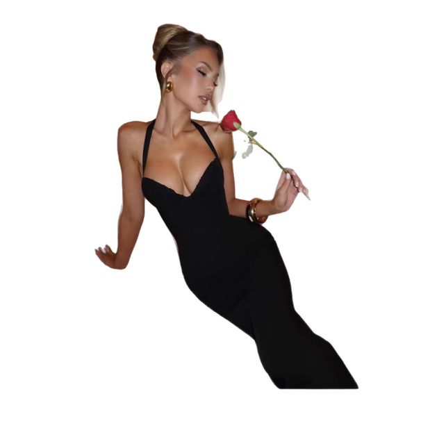 SDM220 Strapless Halter Neck Dress For Women Elegant Sexy Slit Design For Vacation First Hand Source_ecoleips.com