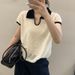 Summer New Style Women's Collared Color Block Knitted Top Short Sleeved T-Shirt Chic And Stylish_ecoleips.com