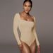 Women's Clothing Women's Knitted Long Sleeved Square Neck T Shirt Solid Color Jumpsuit_ecoleips.com