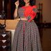 Women's Elegant Print-Paneled Dress | Afro-Chic Short Sleeve A-Line Midi Dress | High Waist Floral & Geometric Fusion (Red/White/Blue, S-XXXL)_ecoleips.com