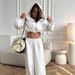 Casual Suit Women's Solid Color Long-sleeved Lace-up Waist Hooded Cardigan Elastic Pants Two-piece Set_ecoleips.com