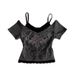 Women's Slim Fit Short Sleeve T-Shirt Geometric Pattern Rhinestone Faux Two Piece Summer Fashion Top Dark Color European American Style_ecoleips.com