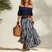 Women's Clothing Women's Nautical Resort Style Set Off Shoulder Top And Slit Skirt Spring/Summer Top Skirt Ensemble_ecoleips.com