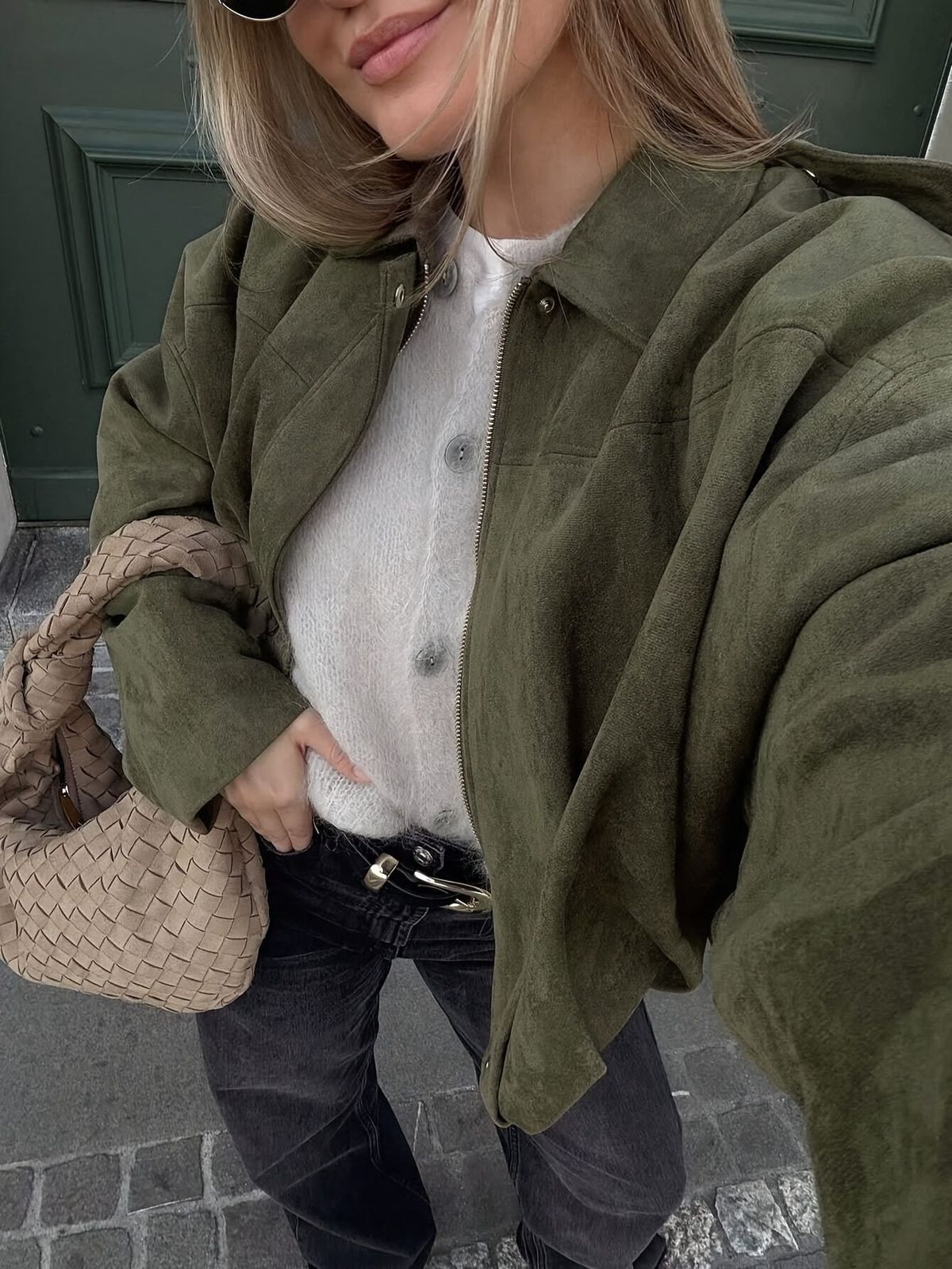 Women's Casual Suede Jacket Short Coat Notched Collar Versatile Outerwear for Fall Spring Green S XL_ecoleips.com