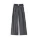 Suitable For All Seasons High-End Striped Linen Suit For Women, Summer Thin Straight Loose Wide-Leg Pants With Relaxed Draping Effect,_ecoleips.com