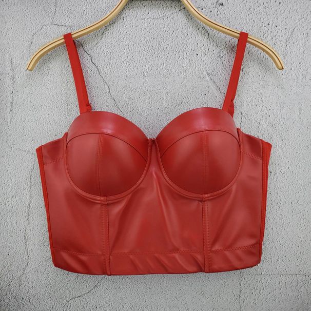 Women's Solid Color Leather Suspenders Summer Elastic Vest Sexy Korean Bra European American Chest Wrap Top All Match_ecoleips.com