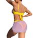 Women's Sexy Bikini Set With Sheer Cover-Up & Metallic Accents – High Waist Swimwear (Yellow, S-XL)_ecoleips.com