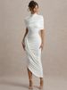 Mozision Half Sleeve Backless Ruched Sexy Maxi Dress Women Summer New Turtleneck Slim High Waist Evening Club Party Long Dress_ecoleips.com