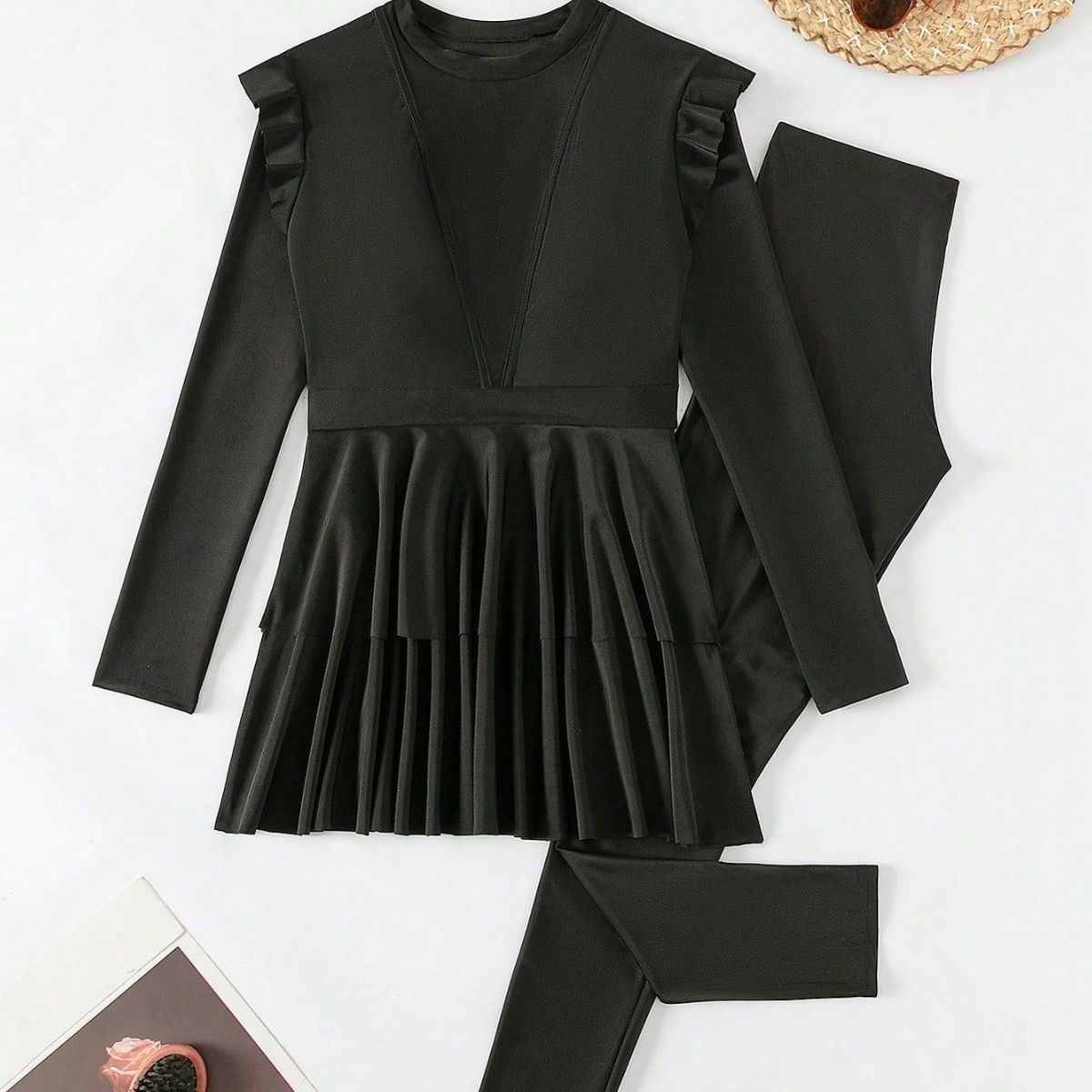 Muslim Swimsuit Conservative Two-Piece Swimsuit With Long Sleeves And Lace Hemline European And American Hot Sale Batherwear With Chest Pad_ecoleips.com