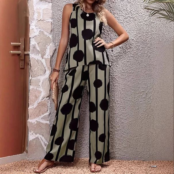 Women's Clothing Sleeveless Tank Top Long Pants Set Casual Loungewear Outfit_ecoleips.com