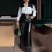 Women's Clothing Elegant Commuter Casual & Office Wear Long Sleeved Shirt With Belt And Wide Leg Leather Pants Two Piece Set_ecoleips.com