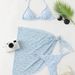 Women Blue Ditsy Floral 3 Piece Bikini Set Halter Triangle Padded Swimsuit Mesh Tie Wrap Cover Up Skirt Summer Beach Bathing Suit_ecoleips.com