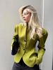 Waist Lotus Leaf Pendulum Blazer Female, Round Neck Two Special-shaped Metal Buckle Three-dimensional Waist Thin Suit_ecoleips.com