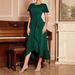 Autumn Women's Ruffled Side Slit Dress Round Neck Elegant Style_ecoleips.com