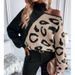 Women's Sexy Off-Shoulder Leopard Print High Neck Knit Sweater - Fall/Winter Fashion Pullover With Patchwork Design_ecoleips.com