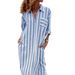 Women's Clothing Striped Short Sleeved Shirt Cotton And Linen Breathable Holiday Leisure Loose Striped Shirt_ecoleips.com