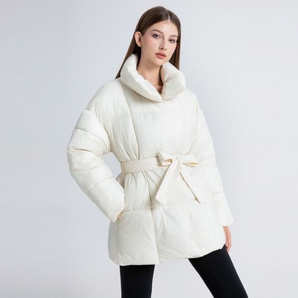 Women's Clothing Warm Stand Collar Belt Cotton Jacket Winter Padded Jacket With Detachable Hood, Warm Quilted Coat For Streetwear & Casual Outfits_ecoleips.com