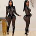 Women's Clothing Fashion Solid Color Mesh Hot Diamond Long Sleeved Trousers Jumpsuit_ecoleips.com