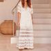 European And American Women's Clothing Spring And Summer New Fashion Solid Color Lace Dress Temperament Elegant Dress Party Long Skirt_ecoleips.com