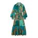 Women's Clothing Holiday Lapel Single Placket Lantern Sleeve Long Sleeve Retro Print Dress_ecoleips.com