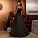 Elegant Long Sleeve Lace Evening Gown High-Neck Slim Fit Formal Dress With Detachable Train For Banquets, Black-Tie Events (Polyester Blend )_ecoleips.com