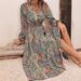 European American Cross-border Independent Site Women's Clothing Autumn And Winter New Elegant V-neck Printed_ecoleips.com