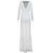 Women's Clothing Sexy Deep V-Neck Lace Maxi Dress – Long Sleeve See-Through Fitted Evening Gown For Women_ecoleips.com