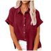 New Women's Solid Color Linen Shirt Short Sleeve Casual Loose Shirt_ecoleips.com