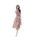 New European American Summer Sweet Ruffled Floral Chiffon Dress, Goddess-like Slimming, Pure And Desirable Floral,_ecoleips.com