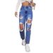 Jeans For Women 2024 New European And American Trend Washed Ripped High Waist Straight Long Pants_ecoleips.com