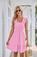 Women's Clothing Sleeveless Square Neck Pleated Backless Short Dress_ecoleips.com