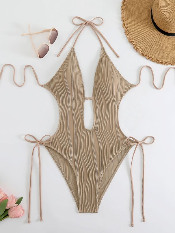 Women's Clothing Swimsuit One Piece Hollow Strap Backless Swimsuit Solid Color Bikini Spot_ecoleips.com