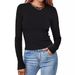 Women's round Neck Long Sleeve Stripe T-Shirt Solid Color European American Style Top for Women_ecoleips.com