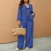 Women's Elegant Two Piece Sports Suit Autumn Winter V Neck Lace Trimmed Cardigan Shirt Trousers Set_ecoleips.com