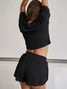 K New Simple And Comfortable Solid Color Knitted Short Sleeve Elastic Waist Shorts Home Clothes Two Piece Set For Women_ecoleips.com