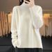 Women's Clothing Hem Knit Sweater - Soft Sheep Wool Blend, High Neck Pullover, Casual Loose Fit, Solid Color Top (White, Beige, Khaki, Gray, Black)_ecoleips.com