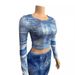 Women’s Clothing New Two Piece Suit Denim Print Round Neck Long Sleeved Top Slim Hip Long Skirt_ecoleips.com