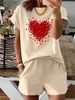 Women’s 2 Piece Outfit Set – Oversized Graphic T-Shirt And Biker Shorts Matching Set, Casual Summer Lounge Tracksuit For Daily Wear-321_ecoleips.com