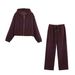 Women's Hooded Sweatshirt & Elastic Waist Wide-Leg Pants Set - Casual Lounge-To-Street Coordinated Outfit (Xs-L, Beige/Burgundy/Brown)_ecoleips.com