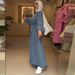 Modest Abaya Dress/Muslim Dress Women Oversized Denim Shirt Dress With Polo Collar & Belted Waist – Loose Fit Maxi Dress For Casual & Elegant Style_ecoleips.com