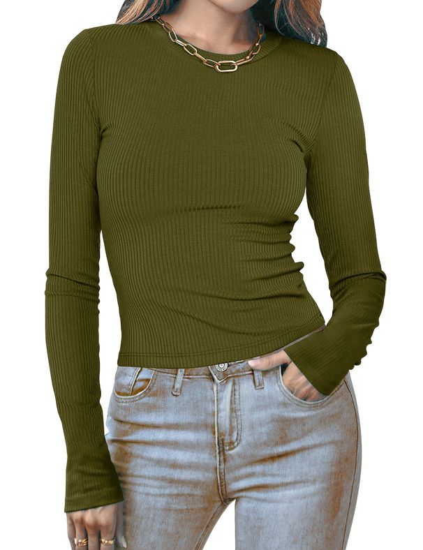 Women's round Neck Long Sleeve Stripe T-Shirt Solid Color European American Style Top for Women_ecoleips.com