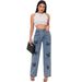 European And Style Cross-border Spring New American Retro Printed Wide-leg Jeans For Women, Straight-leg_ecoleips.com