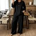 Women's Autumnal Two-Piece Suit Long Sleeved V-Neck Button down Shirt & Wide Leg Pants European American Style_ecoleips.com