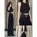 Women's Summer Outfit Set: Sweet Salty High-Waisted Double Belt Suit With Long Pants And Pure Desire Style Embroidered_ecoleips.com