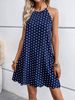 Mini Dress Spring Summer Women Navy Blue Polka Dot Halter Neck Casual Chic Cute Vacation Beach Daily Date Dress_ecoleips.com
