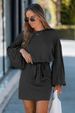 New Fashion Women's Clothing Belt Long-sleeved Knitted Pit Strip Dress Bubble Sleeve Casual Dress_ecoleips.com